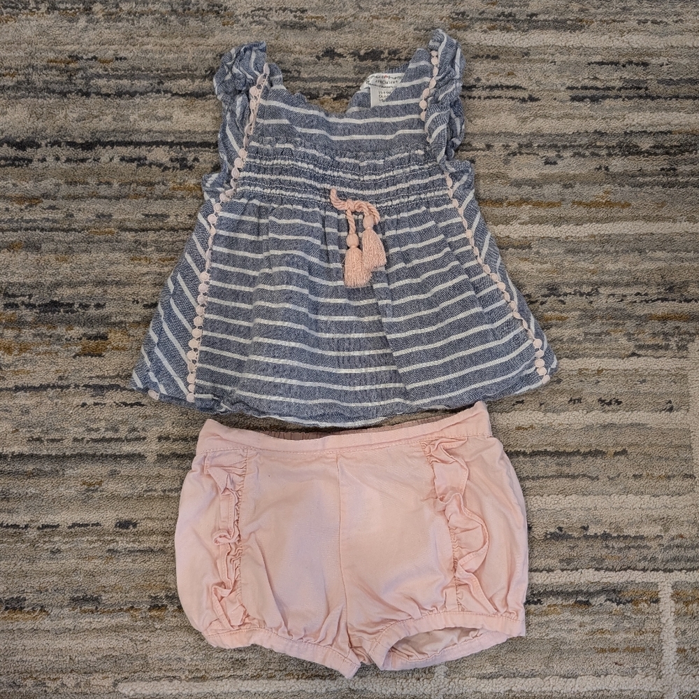 APHORISM baby girl blue striped shirt and bloomers summer outfit 6-9 mo